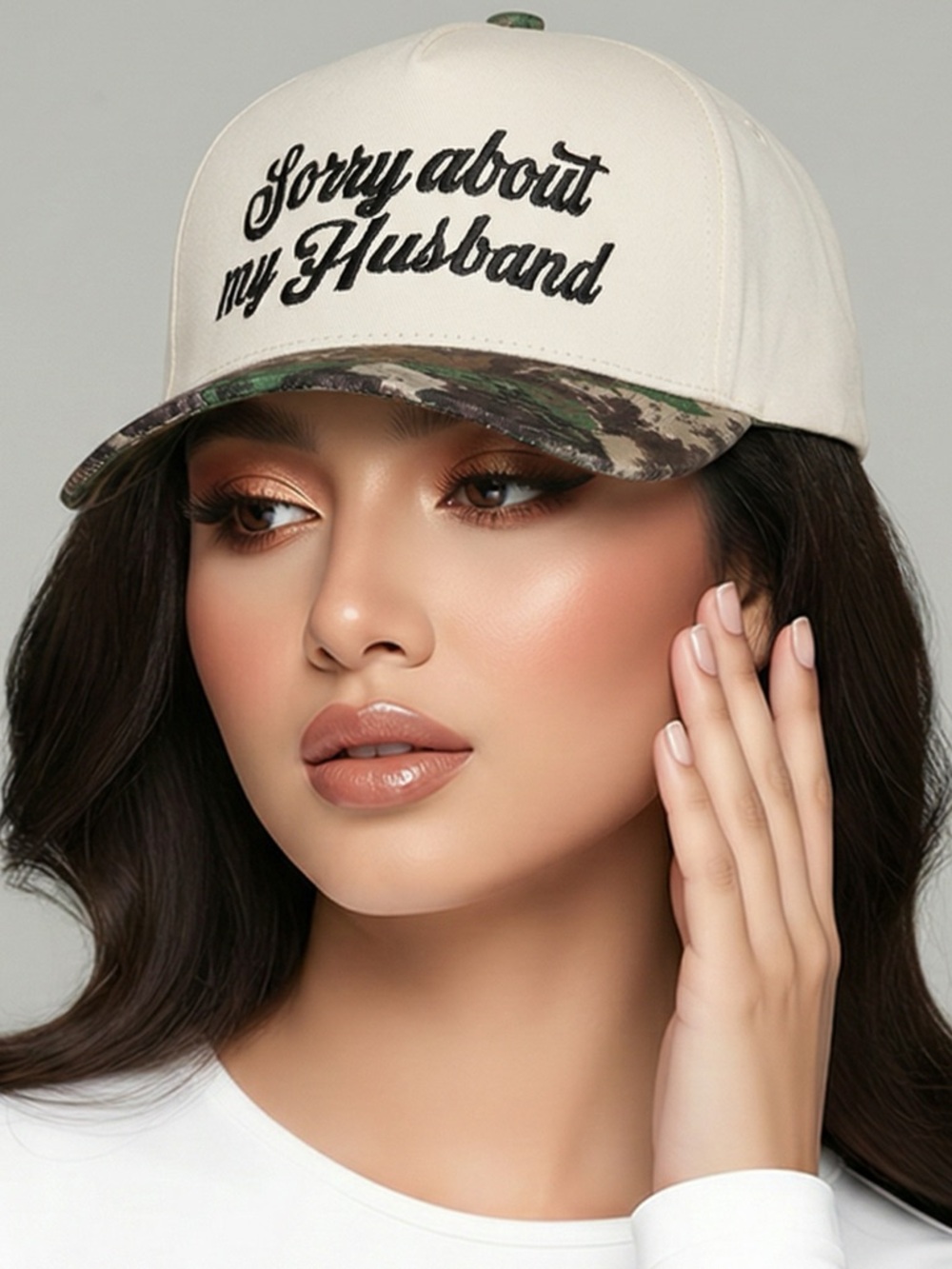 ZENANA | NEW Sorry About My Husband Cream & Camo Baseball Cap OSFA